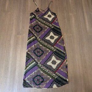Jacaranda, Strappy Maxi Dress, Black/Purple/Red Paisley Bandana Print, Sz L
